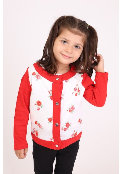 Toontoy Kids Toontoy Kız Bebek Hırka Çiçek Baskılı Kırmızı