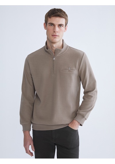 LC Waikiki Lc Waıkıkı Kahverengi Fermuarlı Dik Yaka Erkek Sweatshirt
