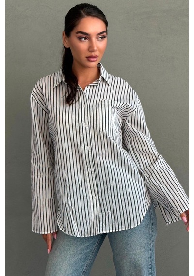 Madmext Beyaz Çizgili Sendy Kumaş Kadın Gömlek Mg2834