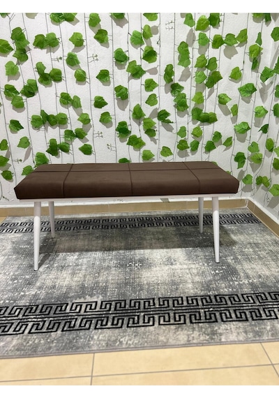 Özcan Metal Beyaz Metal Ayaklı Metal Kasalı Bench Mutfak Salon Antre Yatak Odası Balkon Puf Bank Kahverengi