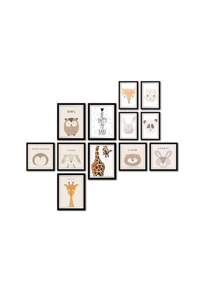 12 Parça Dekoratif Mdf Tablo Seti Çerçeve Görünümlü Dekolıadkj046