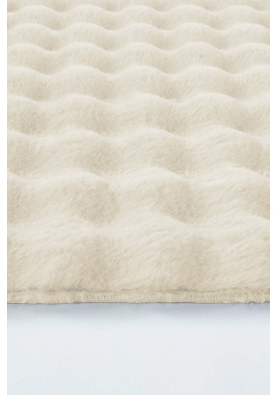 Raschel Carpet Krem Yumuşak Bubble Kaymaz Özel Taban Oval Peluş Halı Yolluk