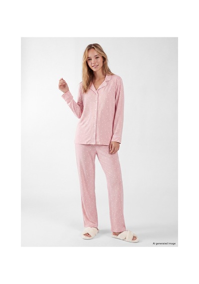 Lcw Dream Pembe Gömlek Yaka Desenli Kadın Pijama Takım