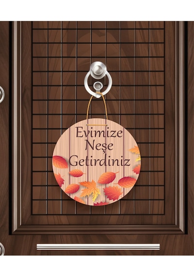 Gül Desenli Kalp Figürlü "evimize Neşe Getirdiniz" Kapı Süsü 22.5 Cm Mdf Halat Askılı Altın