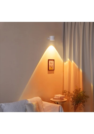 Uzaktan Kumandalı Çift Led Aplik Şarjlı Kablosuz 360 Dönen 3 Renk Işıklı Gece Lambası Siyah Kasa Çok Renkli
