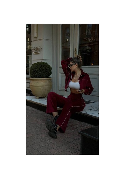 Mayrem Kadın Biyeli Oversize Kadife Eşofman Takım Bordo