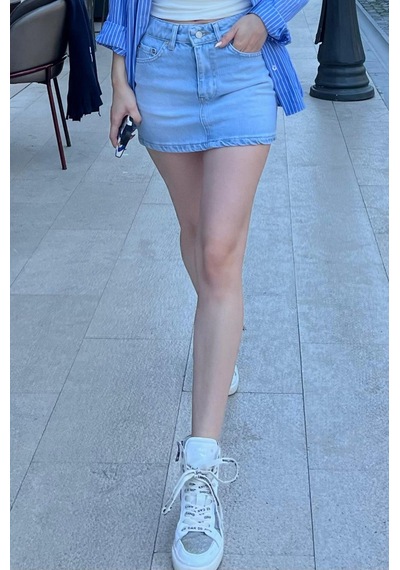 Madmext Açık Mavi Mini Jean Etek Mg2099 Açık Mavi