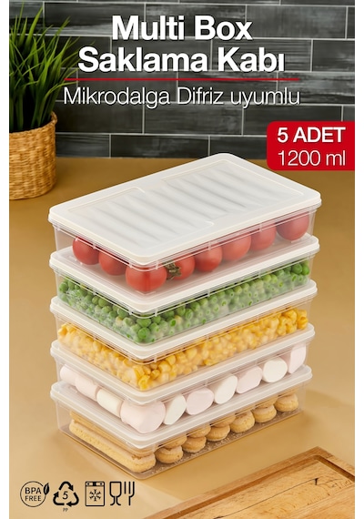 Multi Box 5 Li Set Saklama Kabı Seti - Dondurucu & Mikrodalga Uyumlu Krem