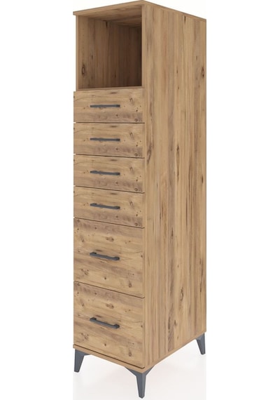 Kronos Dolap Tek Raflı 6 Çekmeceli 44x59x182 Çam-çam Çam