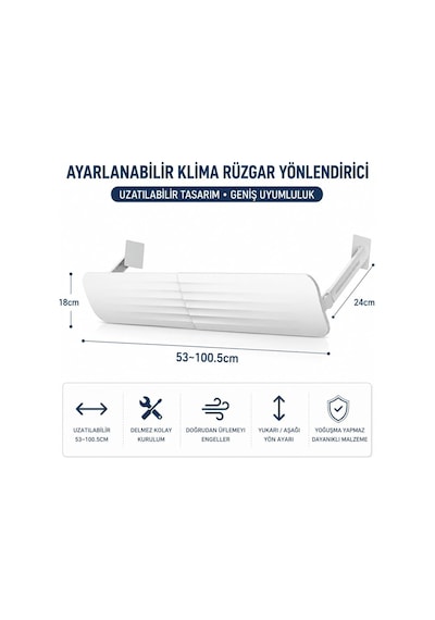 Klima Rüzgar Yönlendirici Deflektör Ayarlanabilir Klima Hava Yönlendirici Panel, Delmesiz Kurulum, Klima Üfleme DİĞER