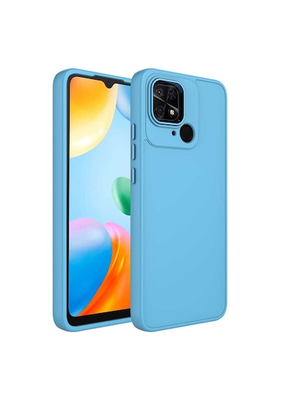Zore Redmi 10c Kılıf Metal Çerçeve Ve Buton Tasarımlı Silikon Nvth Luna Kapak - Sierra Mavi