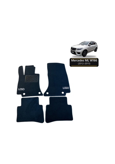 Oto Halı Paspas Seti Mercedes Ml Serisi W166 2012 2015 Uyumlu - Siyah Logolu Kaymaz Taban