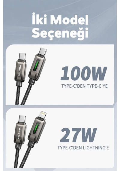 Ven-dens Vd-dc14cl 27 W Pd Type-c To Lightning Hızlı Şarj Ve Veri Kablosu, 1 Metre, Naylon, Siyah