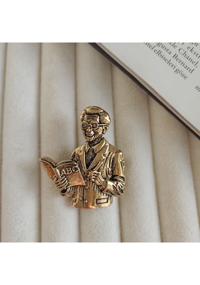 Lente Aksesuar Gold Renk Öğretmen Broş-kitap Ve Kalemli Öğretmen Yaka İğnesi Gold