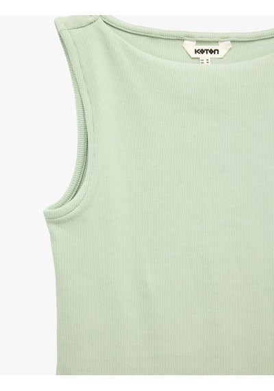 Koton Pamuklu Slim Fit Kolsuz Kayık Yaka Bluz Mınt 6sak10029ek Mint