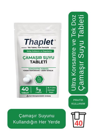 Thaplet Çamaşır Suyu Tableti 40 Adet Ultra Kullanışlı Konsantre Tablet Tekli
