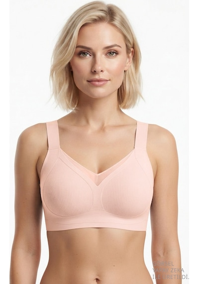 Cottonill Seamless Bra - Elvora Lazer Kesim Rib Dokulu Tül Detaylı Balensiz Kadın Sütyen 3'lü Paket-2 Çok Renkli
