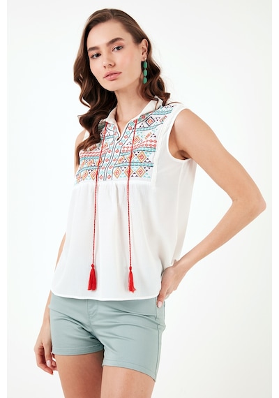 Lela Pamuklu Regular Fit Nakış Işlemeli Bayan Bluz 611Bz0249 Ekru