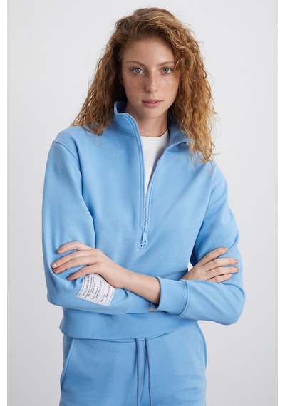 Ethıquet Saılenıs Kadın Yumuşacık Içi Şardonlu Organik Pamuk Yarım Fermuarlı Regular Mavi Sweatshirt