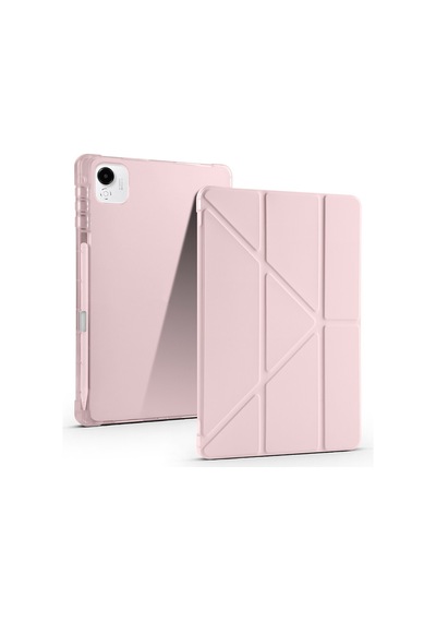 Honor Pad X9a 2025 Eln2-w29-eln2-l29 Uyumlu Kalem Bölmeli Dönebilen Üçgen Standlı Tri Folding Tablet Kılıfı - Rose Gold - T38643