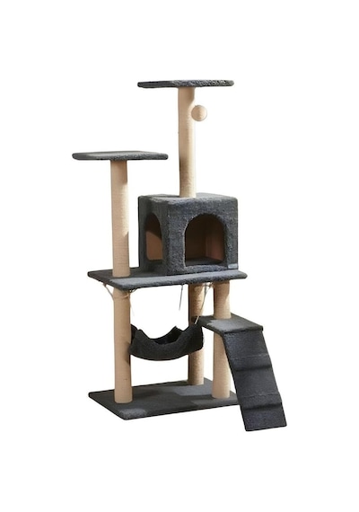Pet B-07 Hamaklı Yuvalı Lüx Kedi Tırmalama Oyun Evi Antrasit