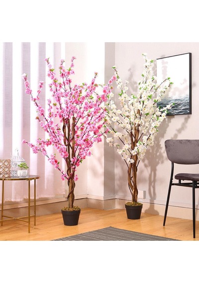 Yapay Ağaç Lüx Bahardalı Ağacı Beyaz Japon Kiraz Çiçeği Sakura Çiçeği 150x70cm Siyah Plastik Saksılı