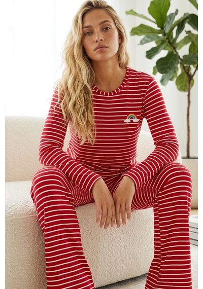 Siyah İnci Viskon Örme Pijama Takımı 26240305 İndigo