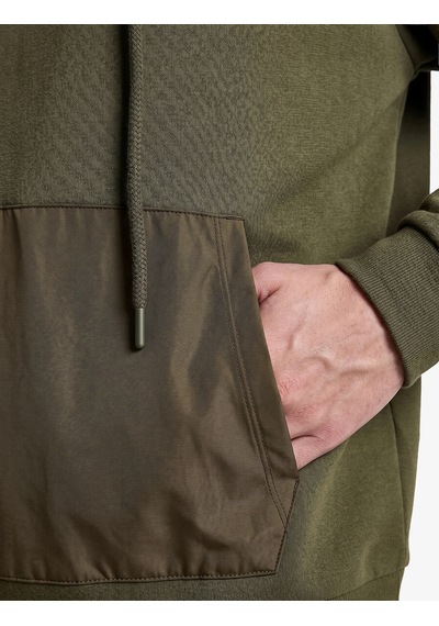 Koton Üç İplik Uzun Kollu Kanguru Cepli Kapşonlu Oversize Sweatshirt Haki 7wam70158mk