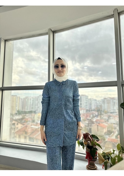 TOUCHE Denim Efektli Payet Gömlek Mavi