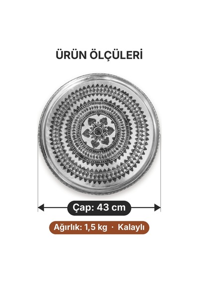 Binbir Trend 43 Cm El İşlemeli Otantik Desenli Kalaylı Urfa Bakır Tepsi Tps-0776 Gümüş