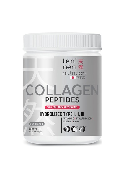 Tip 1, Tip 2 Ve Tip 3 Saf Hidrolize Kolajen, Pure Collagen Peptides, Hyaluronik Asit, Vitamin C, Biotin, Elastin Her Serviste Yüksek Kaliteli 10 Gr Kollajen , 306 Gram 30 Servis