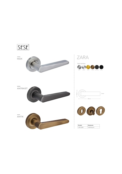 Sese Zara Modeli Yuvarlak Rozetli Oda Kapı Kolu Siyah 200-223r-01-02