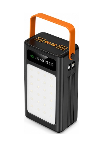 Pw-125 50.000 Mah Solar Powerbank Güneş Enerjili Dahili Kablolu Led Fenerli Type-c Usb Taşınabilir Şarj Cihazı Çok Renkli