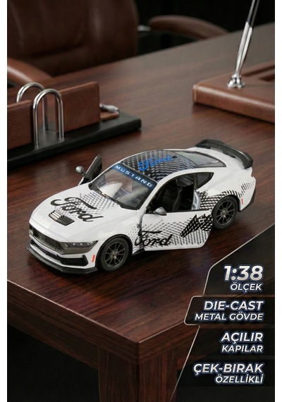 Kinsmart 2024 Ford Mustang Dark Horse 1:38 Çek Bırak Metal Model Araba Beyaz - Özel Livery Seri