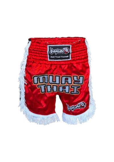 Dragondo Mt3020 Apache Muaythai Şortu Kırmızı Püsküllü Şort Nakışlı Muay Thai Şortu Kırmızı