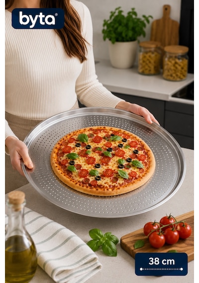 38 Cm Paslanmaz Çelik Delikli Pizza Tepsisi Yuvarlak Fırın Tepsisi Çıtır Taban Pizza Pişirme Tepsisi Gümüş