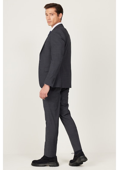 AC&Co / Altınyıldız Classics Erkek Antrasıt Lacı Ekstra Slim Fit Dar Kesim Mono Yaka Desenli Takım Elbise Antrasıt Lacı