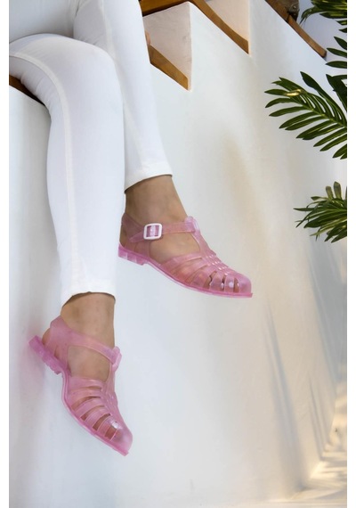 Sermoda Yumuşak Plastik Deniz Ayakkabısı Kadın Sandalet Şeffaf Sim Pembe