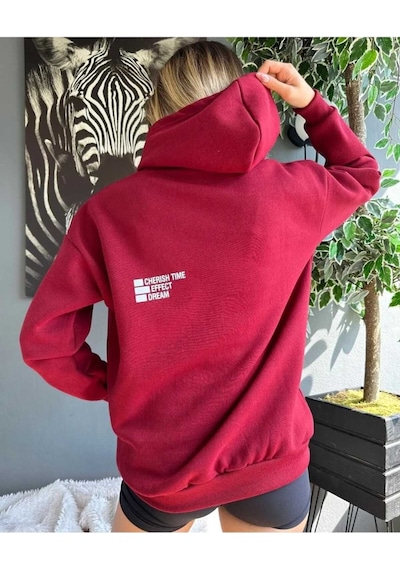 Kozia Outdoors Malkoçbey Cherısh Tıme Baskılı Oversize Unisex Sweatşhirt Kırmızı Kırmızı