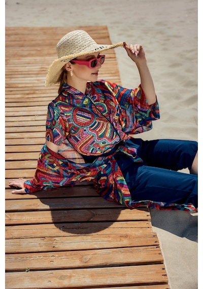 Remsa Mayo Remsa Tesettür Mayo Üzerine Tek Kaftan Kimono Pareo Lacivert01 Rp029 Tuna Lacivert01