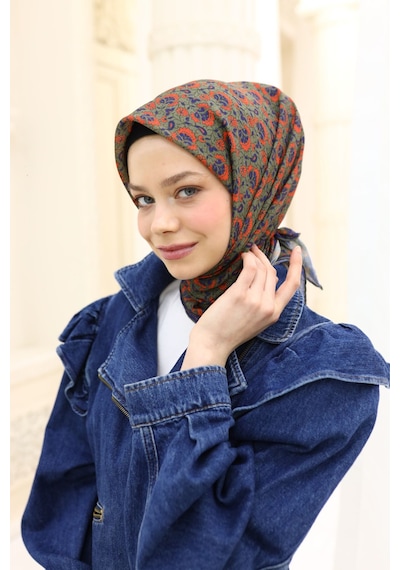 Silk Home Soft Eşarp 73077-12 Yeşil, Lacivert, Parlak Turuncu