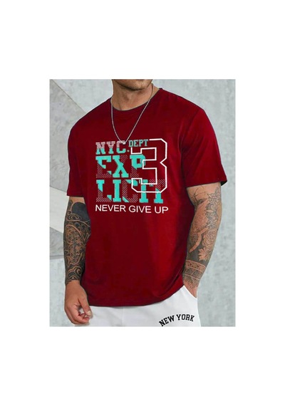 Medinenur Unisex Nyc Baskılı Bisiklet Yaka Tshirt Kırmızı