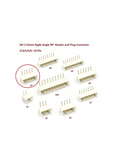 5 Pin Jst-xh 2.54 Tunik Konnektör Erkek Eğik 90