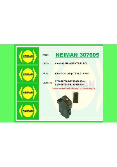 Cam - 502 - Açma Anahtarı Sol Renault Goo 97- Tekli - Almparca - 5 Pin