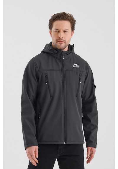 B.he.z Çıkartılabilen Fermuarlı Kapüşon Cepli İçi Polarlı Su Geçirmez Softshell Erkek Mont Gri Gri