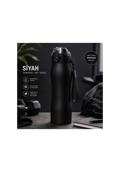 750 Ml Çelik Matara 5 Renk Seçeneği Siyah