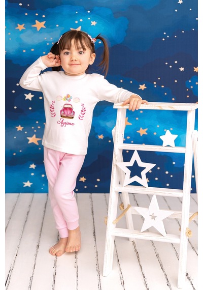 Pia Baby İsimli Kız Çocuk Pijama Takımı %100 Pamuk Penye İsme Özel Baskılı Kişiselleştirilebilir Pijama Seti 20214p14pi Krem