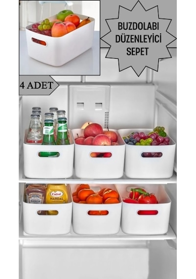 4 Adet 9.5 Lt Dolap Içi, Buzdolabı Düzenleyici, Banyo Organizer Sepet Beyaz