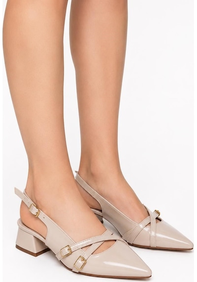 Asmi Shoes Kadın Jela Bej Rugan 4 Cm Kısa Topuklu Tokalı Ayakkabı