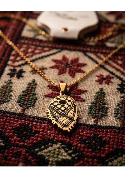Filistin Kefiyesi Desenli Gold Rengi Zincirli Çilek Kolye J300036